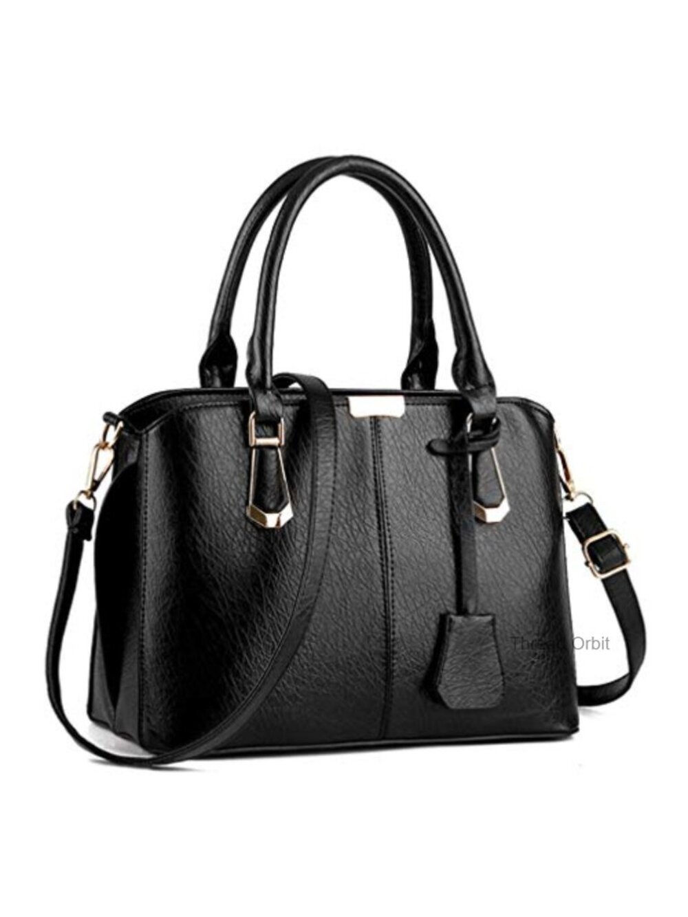 Faux Leather Satchel Handbag Tote Shoulder Bag with Gold Hardware